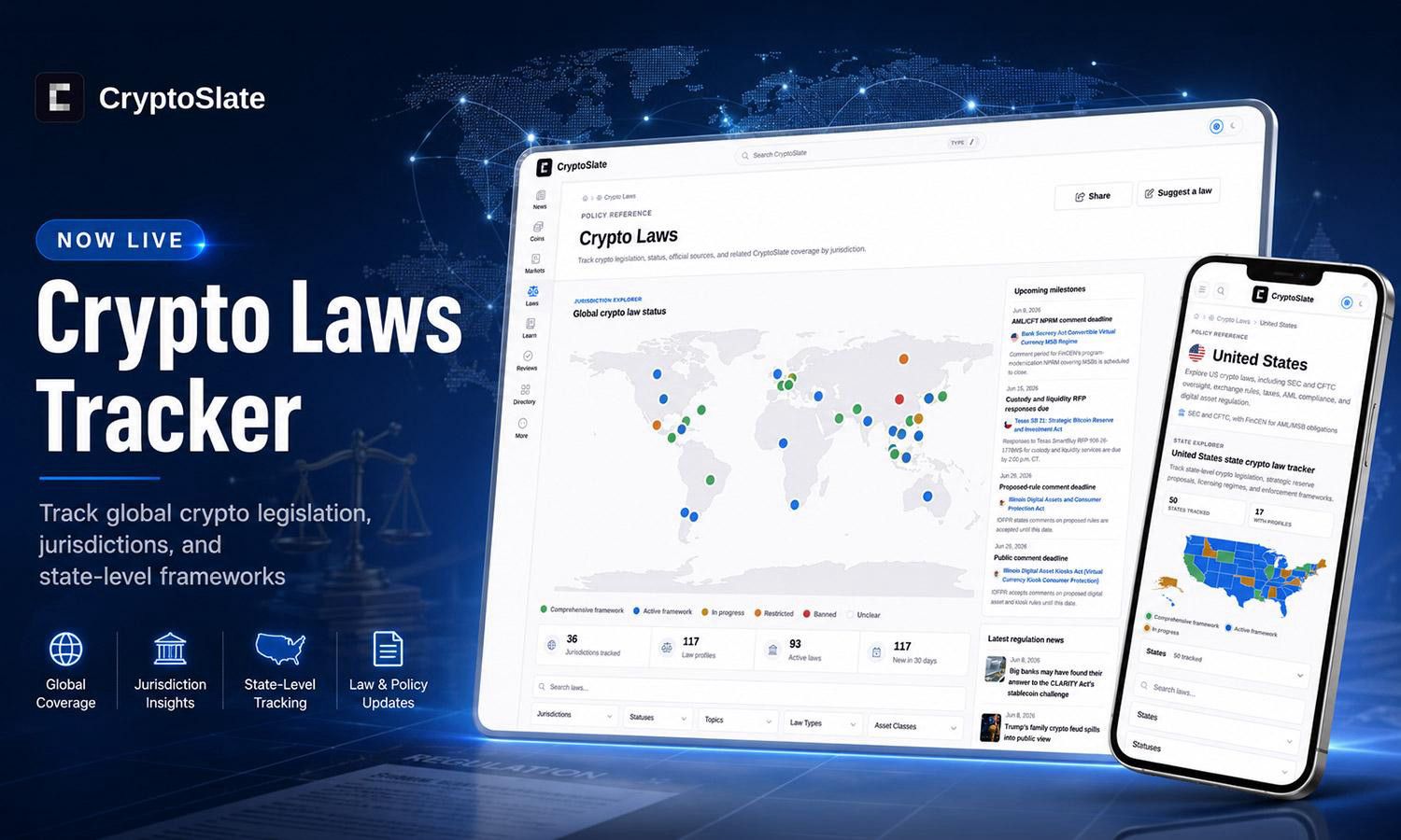 CryptoSlate startet „Crypto Laws“, den umfassendsten kostenlosen globalen Tracker für Kryptowährungsregulierung