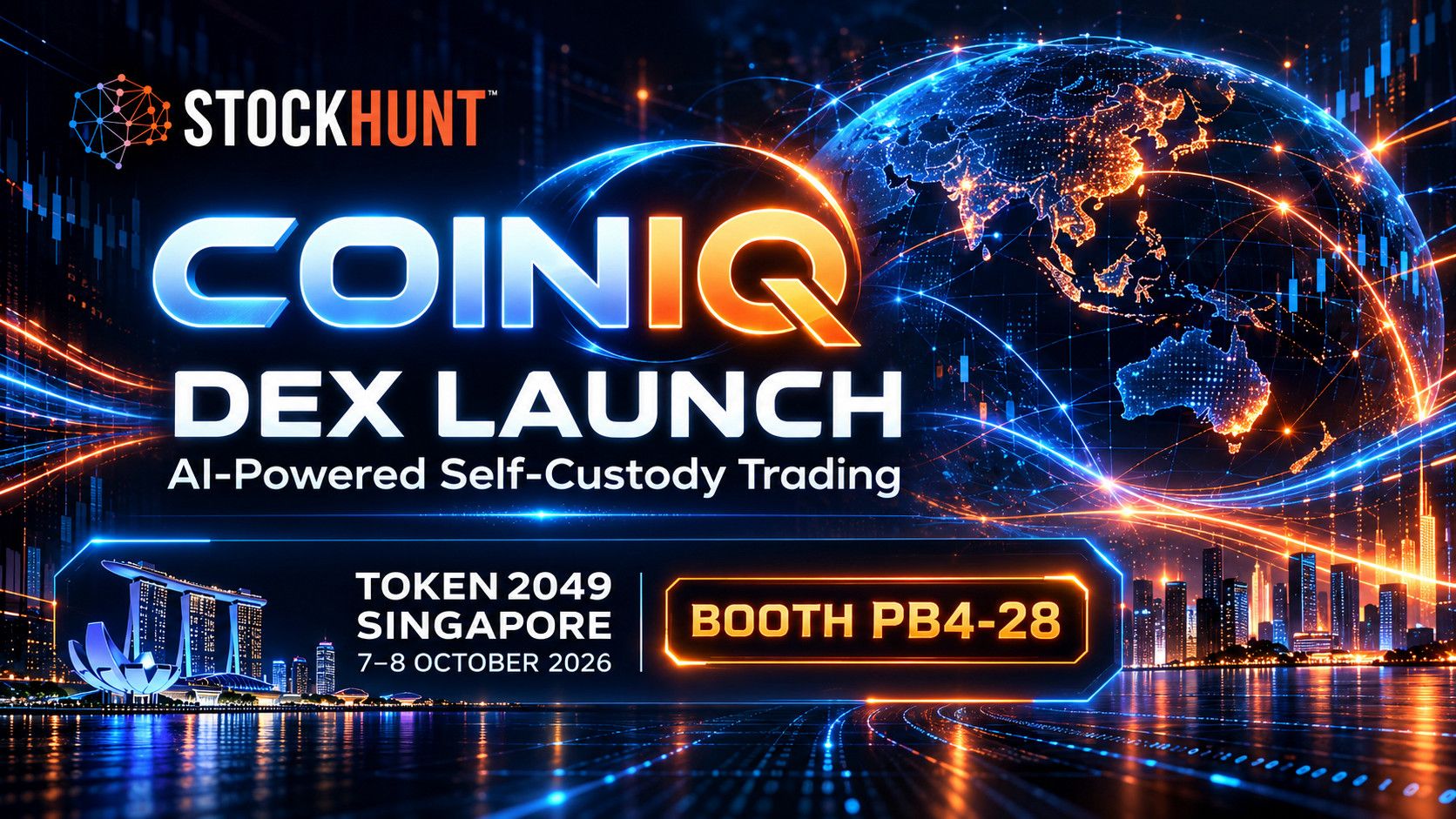 Stockhunt lanceert CoinIQ, een AI-gestuurde self-custody DEX, tijdens TOKEN2049 Singapore